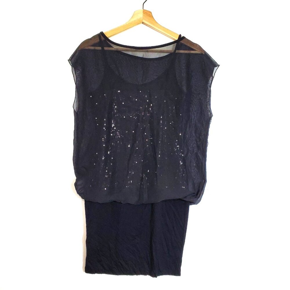 Anthropologie Ali & Jay Sequin Blouson Dress Sheer Overlay Black Size XS NWT